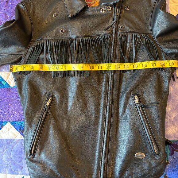 Harley Davidson Leather Jacket Women S Black Zipper Fringe Grunge Moto Mint - Picture 15 of 16